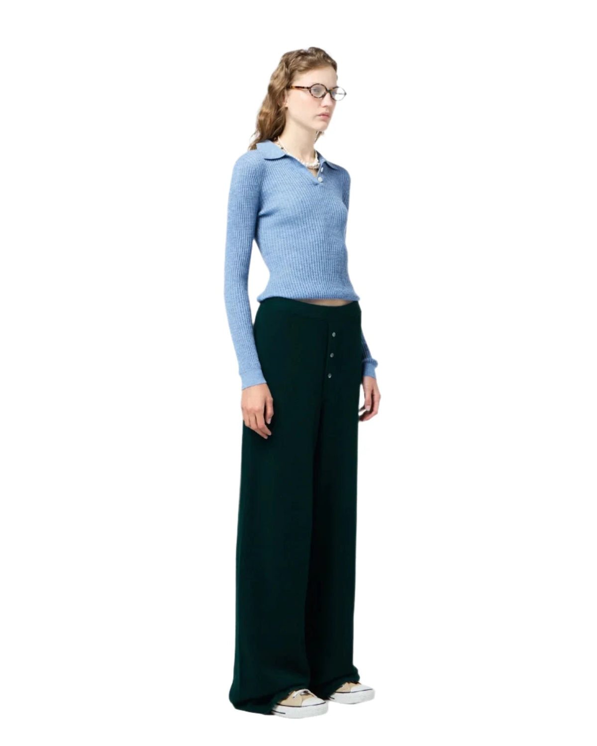 Guest In Residence // Long Sleeve Shrunken Polo / Heather Blue Womens Guest In Residence 