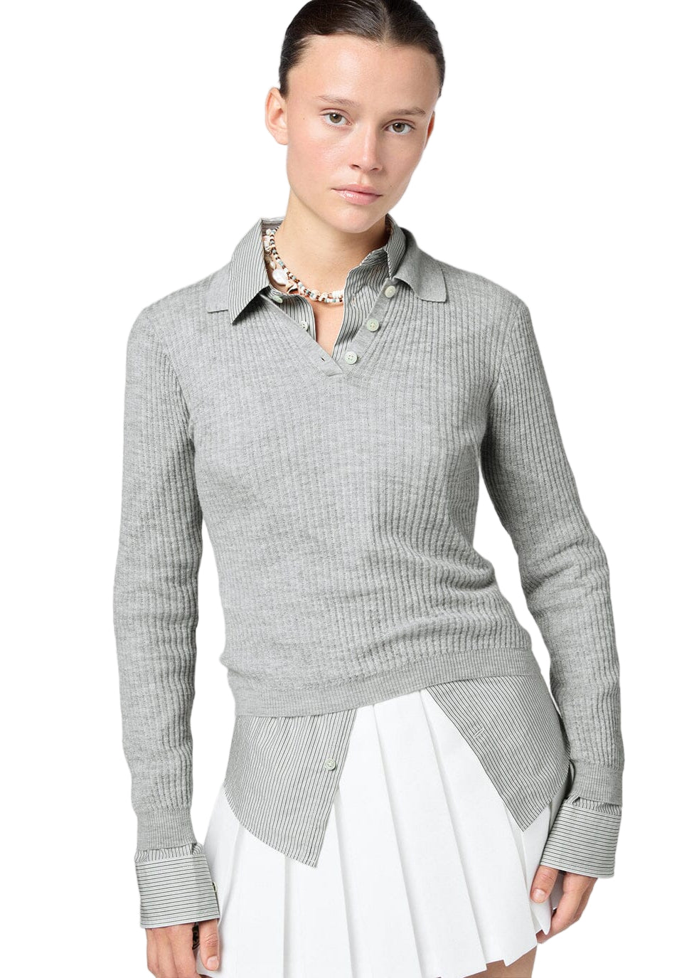 Guest In Residence // Long Sleeve Shrunken Polo / Stone Womens Guest In Residence 