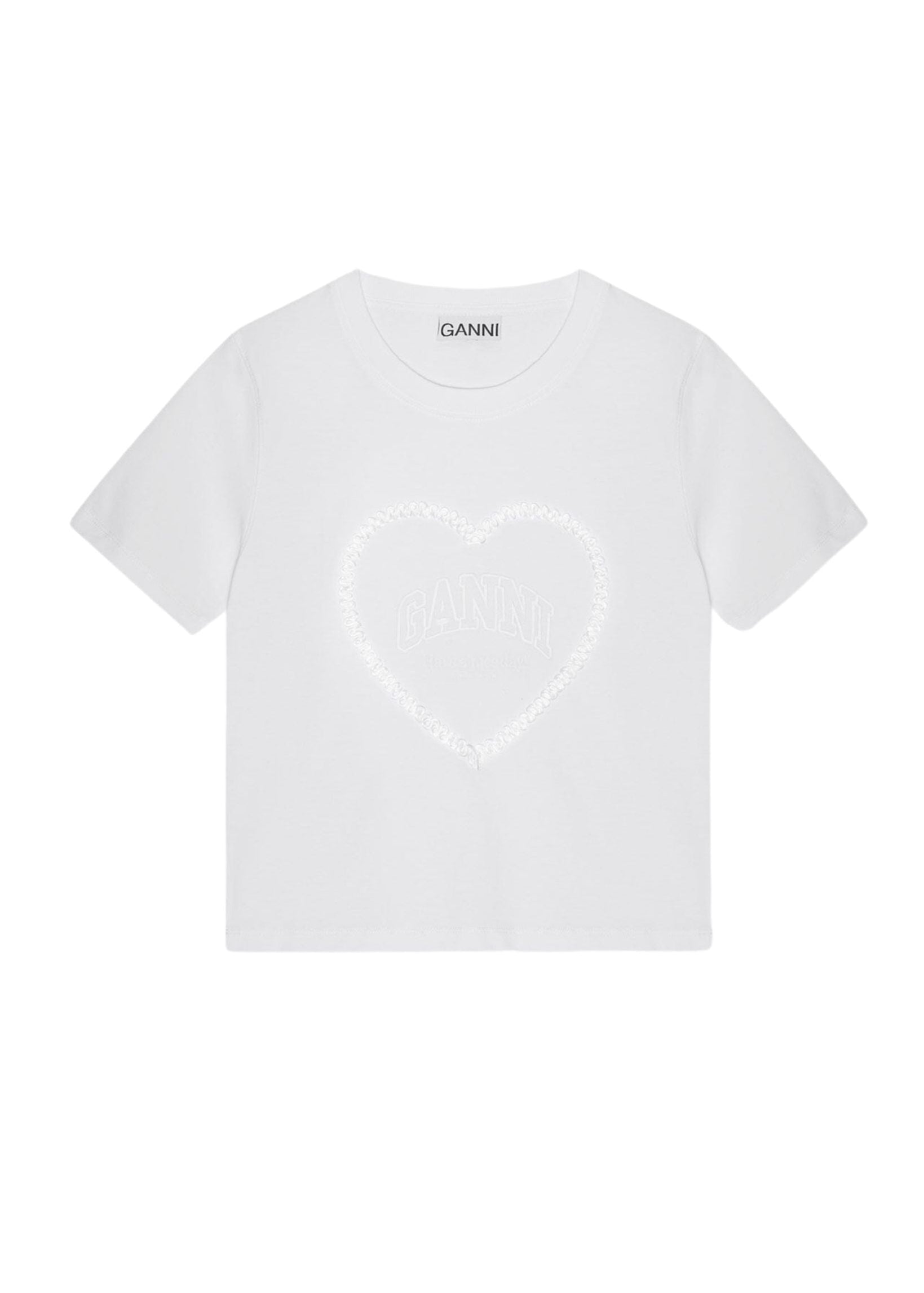 *GANNI* 半袖 Tシャツ Heavy Cotton Heart Small T-Shirt GANNI // Heavy Cotton Heart Small T-Shirt / Bright White