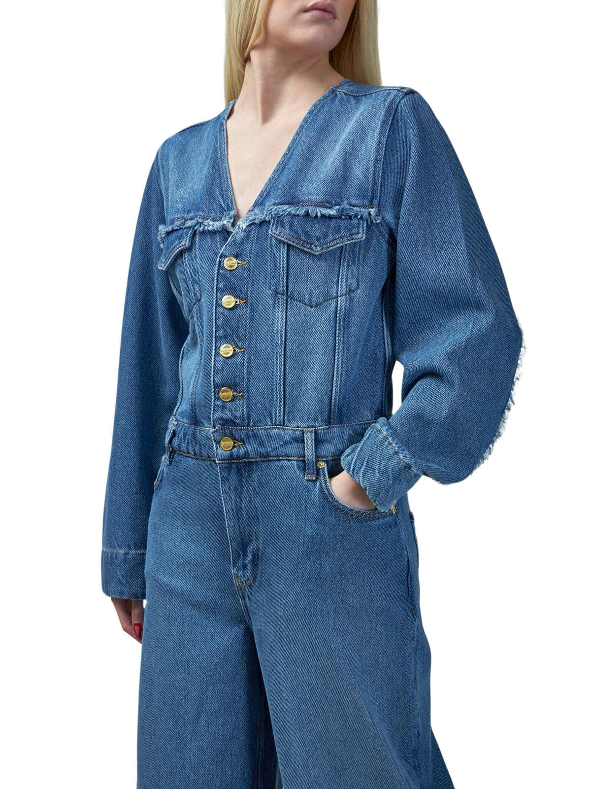 Heavy Denim Jumpsuit / Mid Blue Stone Womens GANNI 