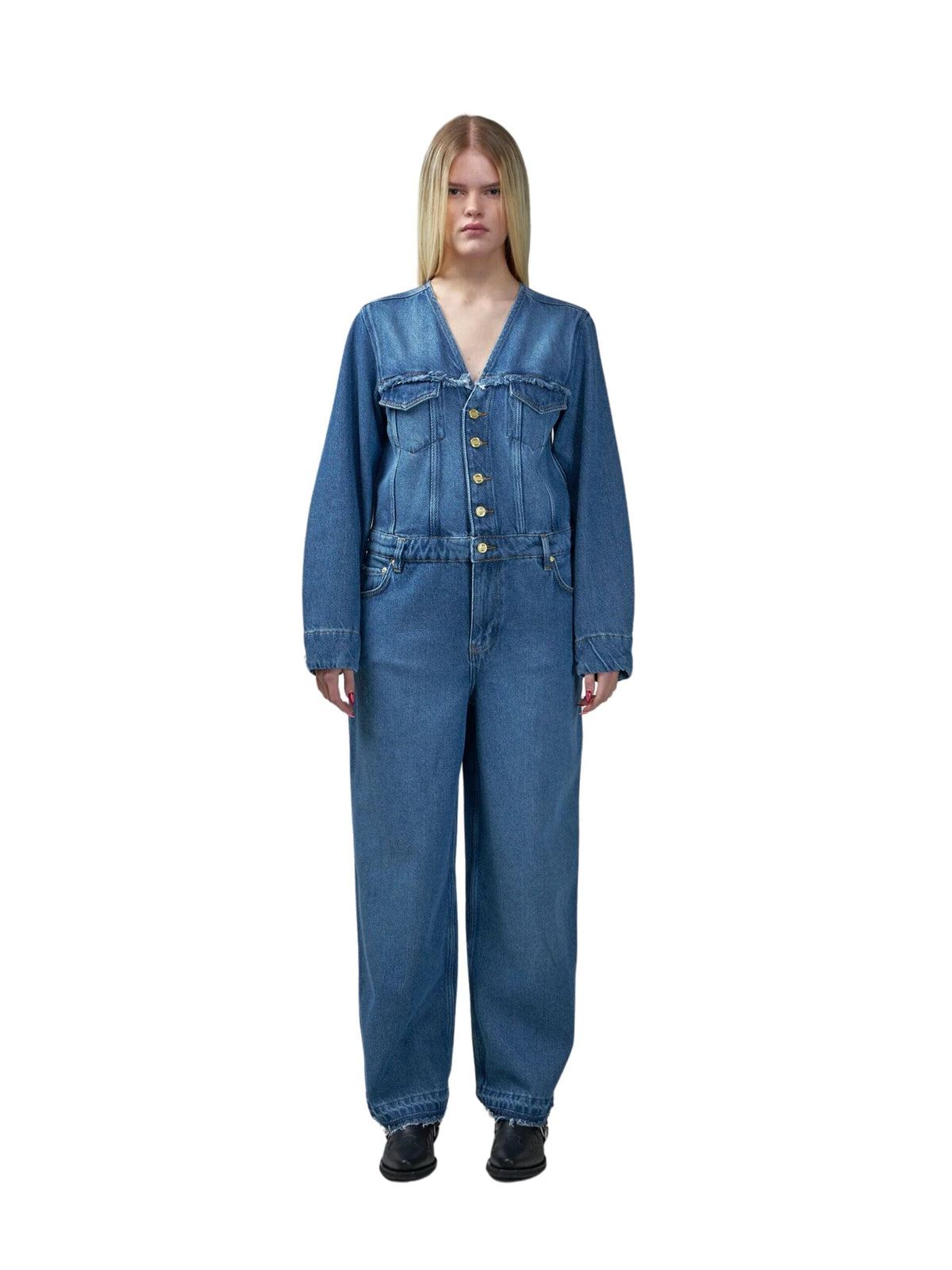 Heavy Denim Jumpsuit / Mid Blue Stone Womens GANNI 