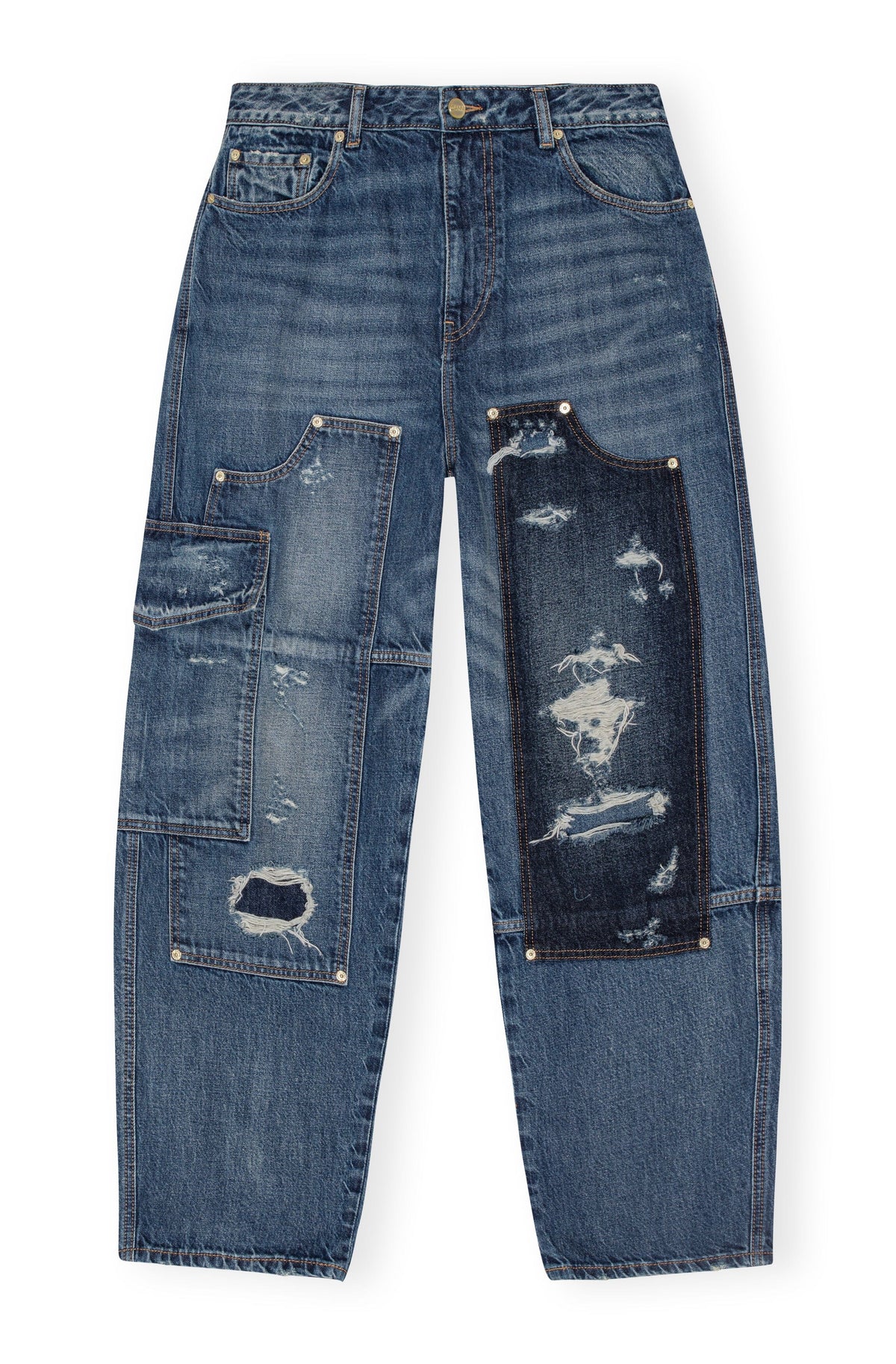 Heavy Washed Denim Carpenter Jeans / Mid Blue Vintage Womens GANNI 