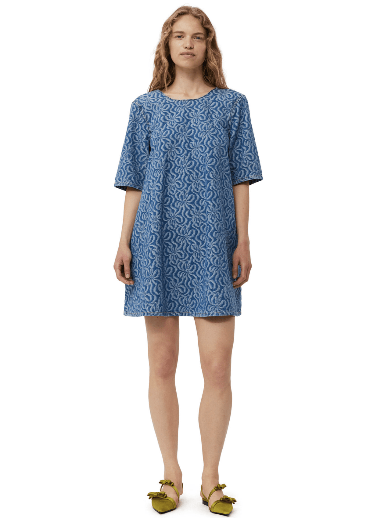 Jacquard Denim A-line Mini Dress / Mid Blue Stone Womens GANNI 