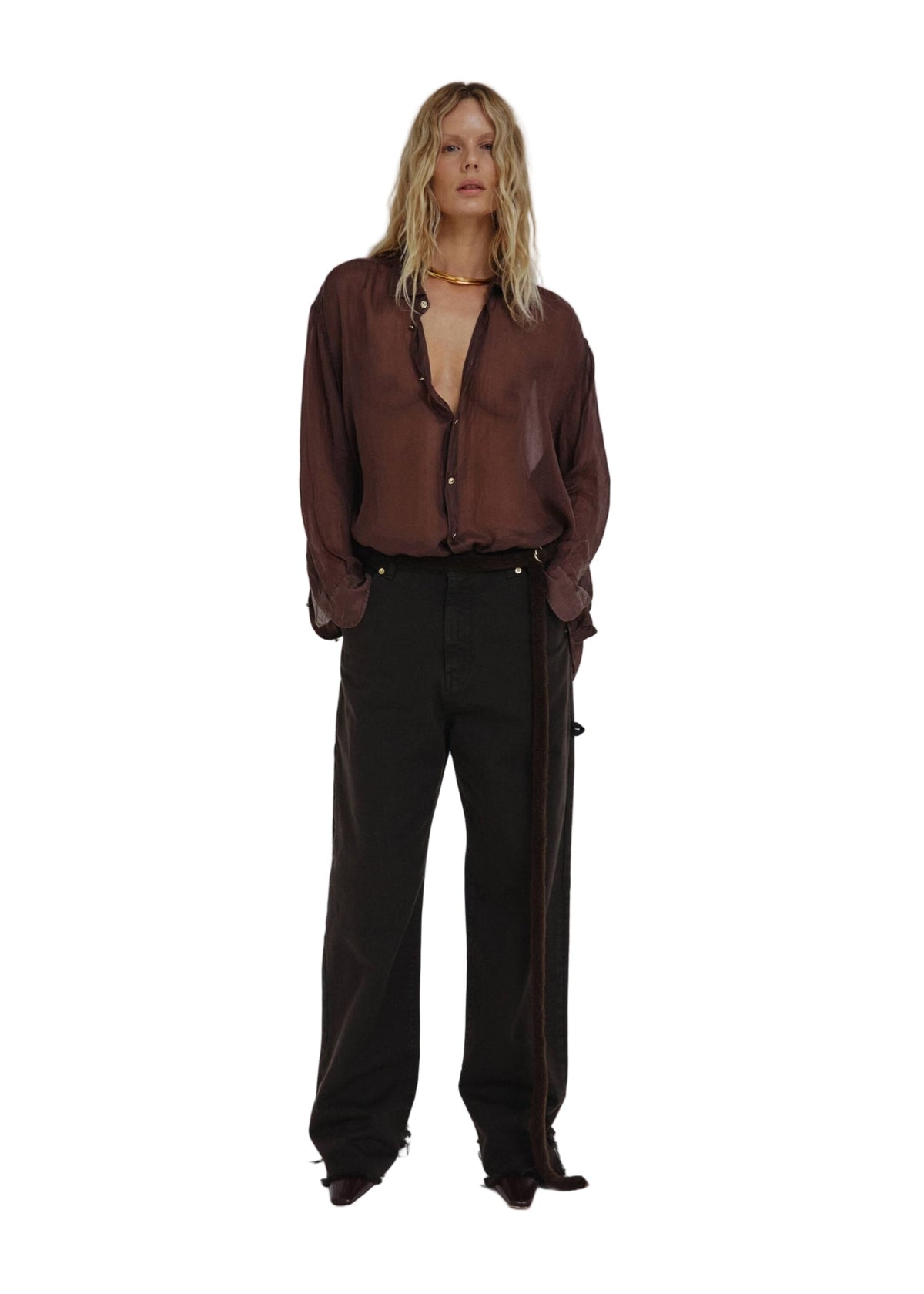 Keanu Silk Organza Shirt / Dark Brown Womens Darkpark 