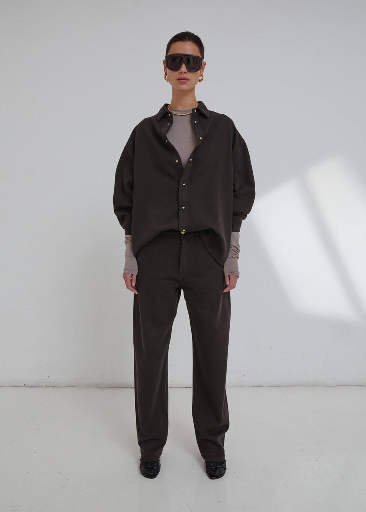 【関税込み】DARKPARK KEANU TENCEL DENIM ROUCHE SHIRT Darkpark // Keanu Tencel Denim Rouche Shirt / Dark Brown