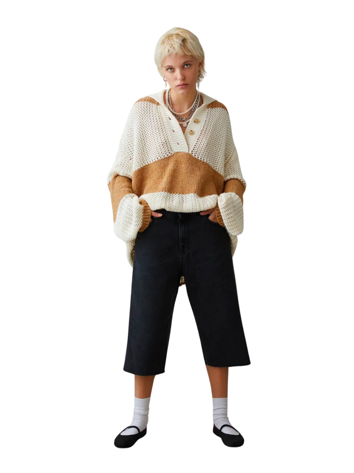 Knitted Long Sleeve Polo / B06 Womens HALFBOY 