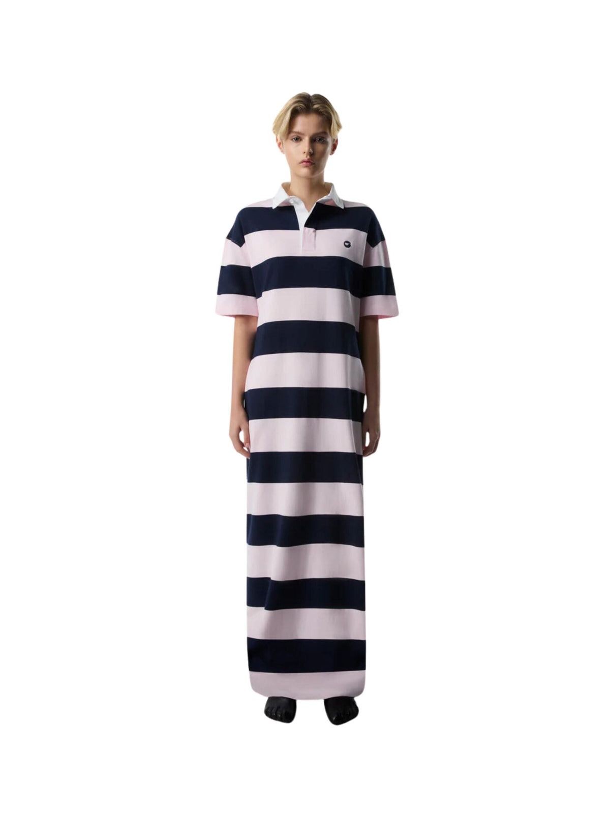 Knitted Striped Long Polo Dress / Pink &amp; Blue Womens Coperni 