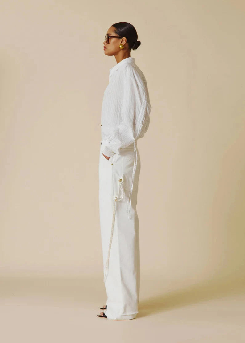 Lisa Trousers Chain Adorned Loose Fit Carpenter Denim / Washed White Womens Darkpark 