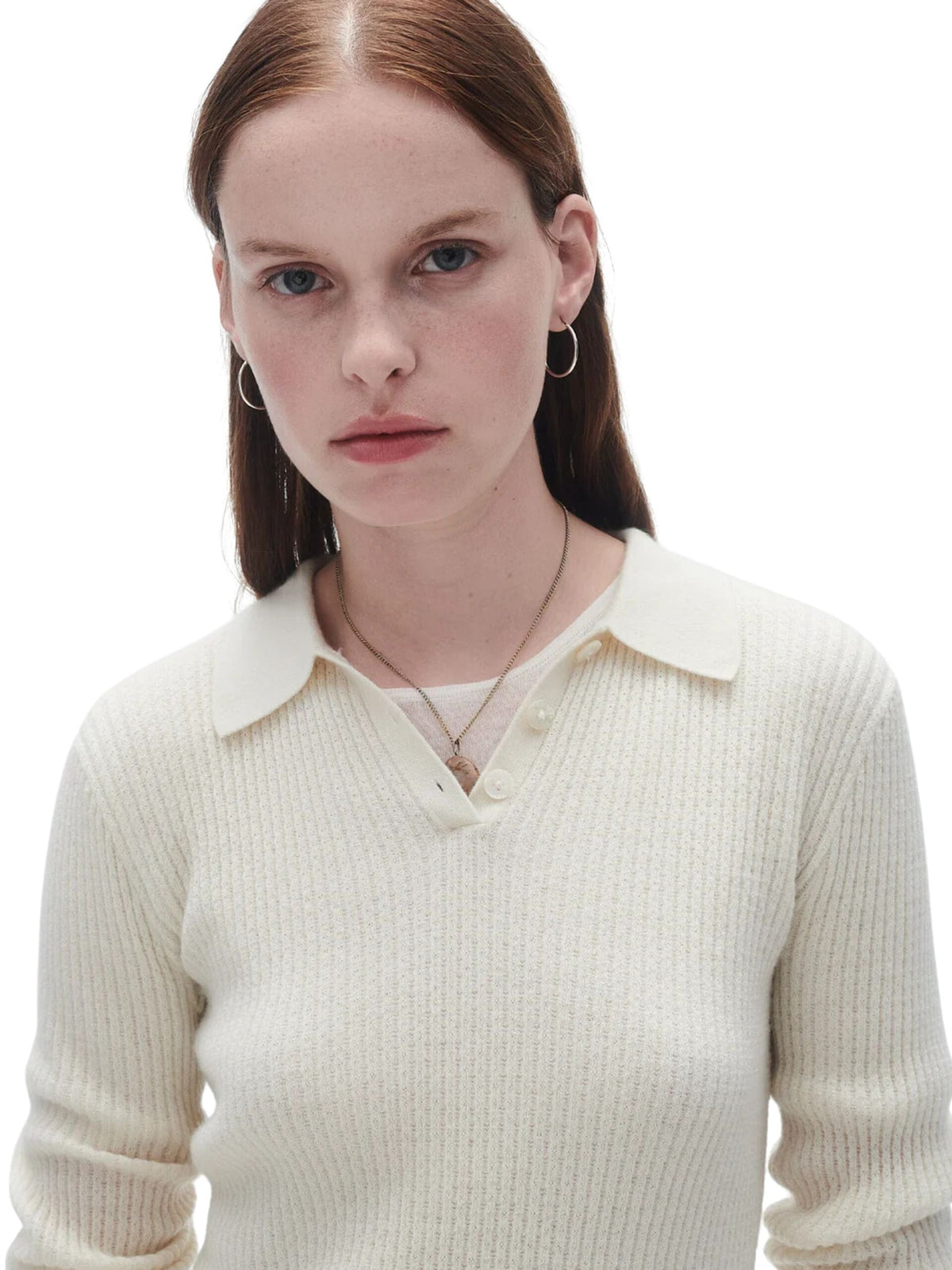 Long Sleeve Shrunken Polo In Cashmere / Cream Womens Guest In Residence 