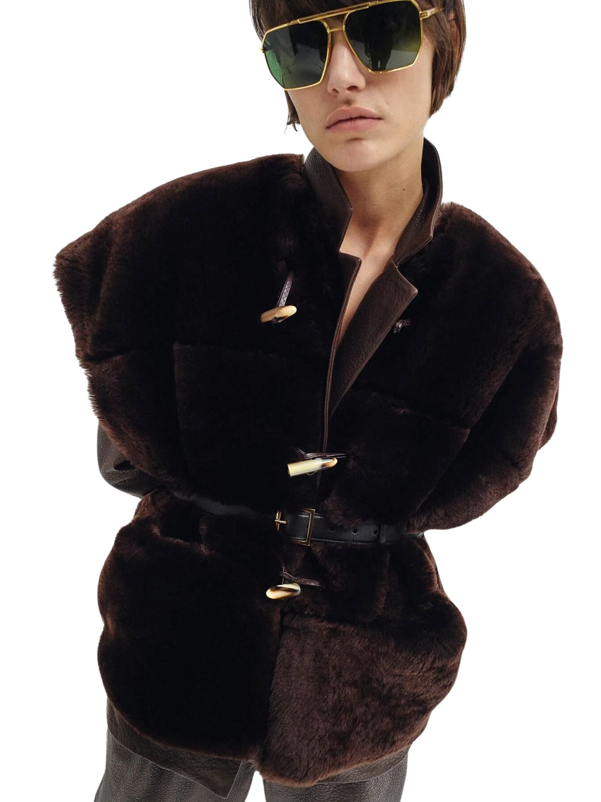 Maxi Shearling Vest / Dark Brown Womens HALFBOY 