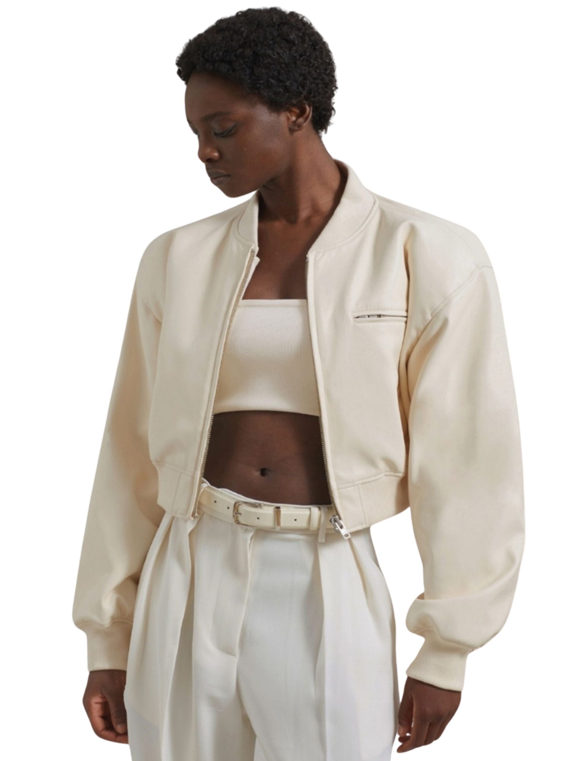 MICKY FAUX LEATHER CROPPED BOMBER - CREAM Womens Frankie Shop 