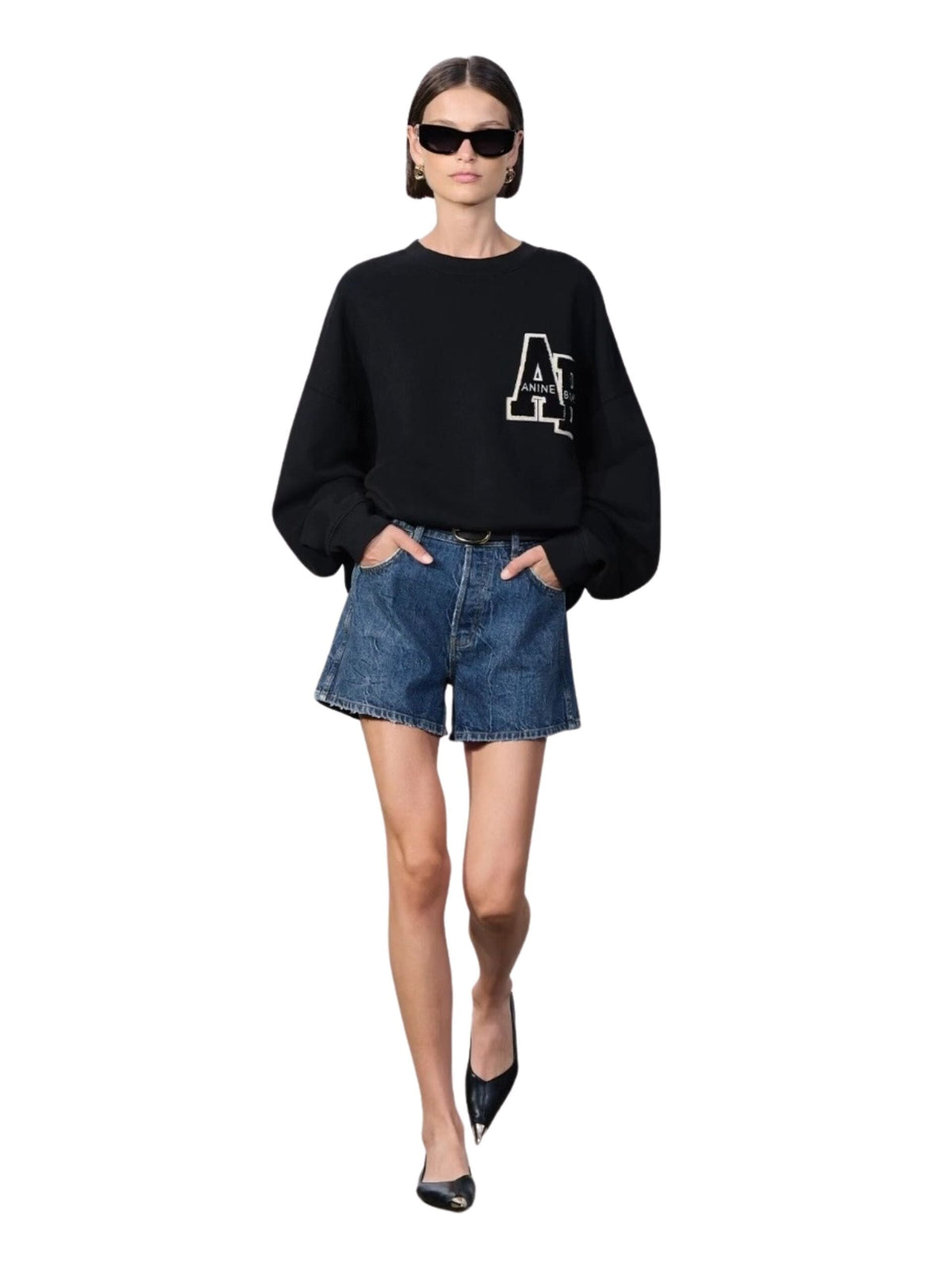 Miles Oversized Sweatshirt Letterman / Black Womens Anine Bing 