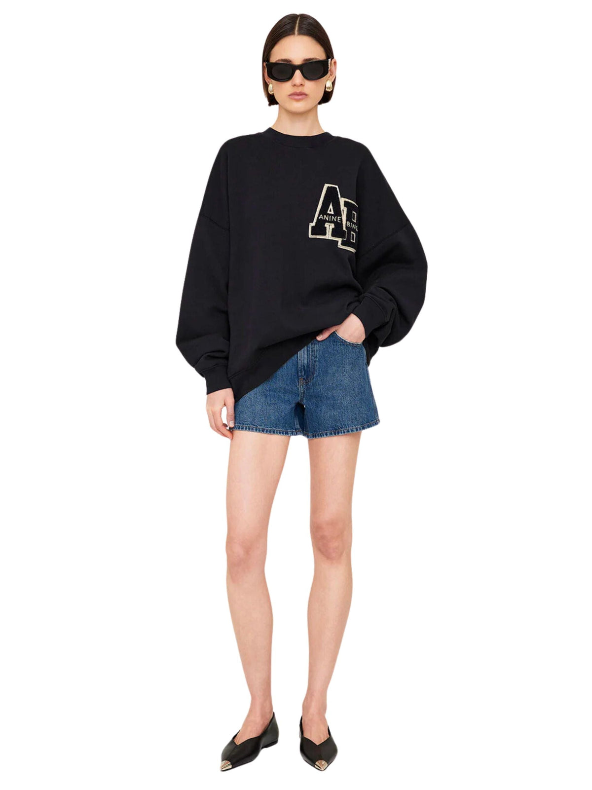 Miles Oversized Sweatshirt Letterman / Black Womens Anine Bing 