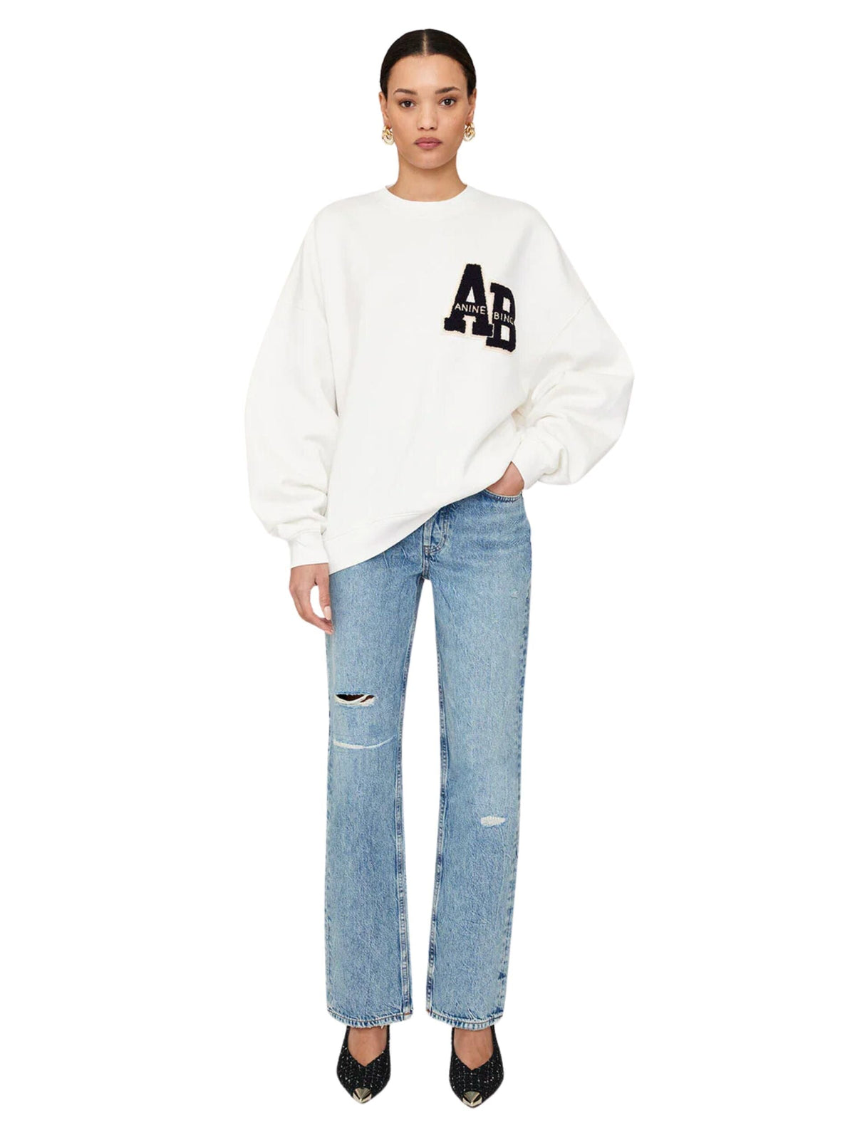 Miles Oversized Sweatshirt Letterman / Off White Womens Anine Bing 