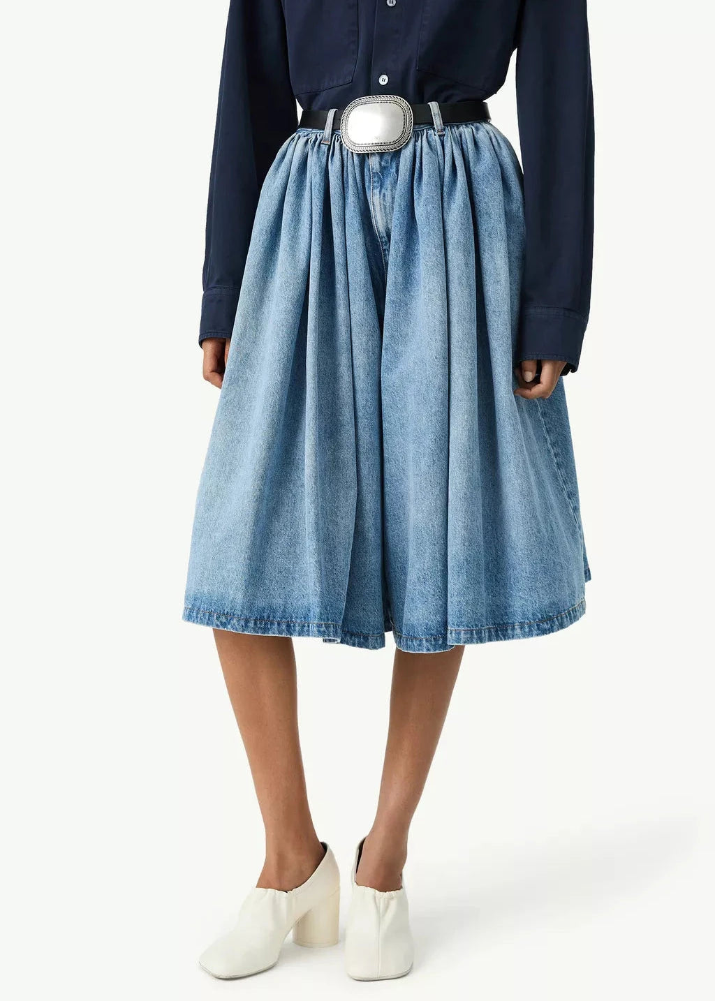 MM6 Maison Margiela // Pleated Denim Shorts / Blue Womens MM6 Maison Margiela 