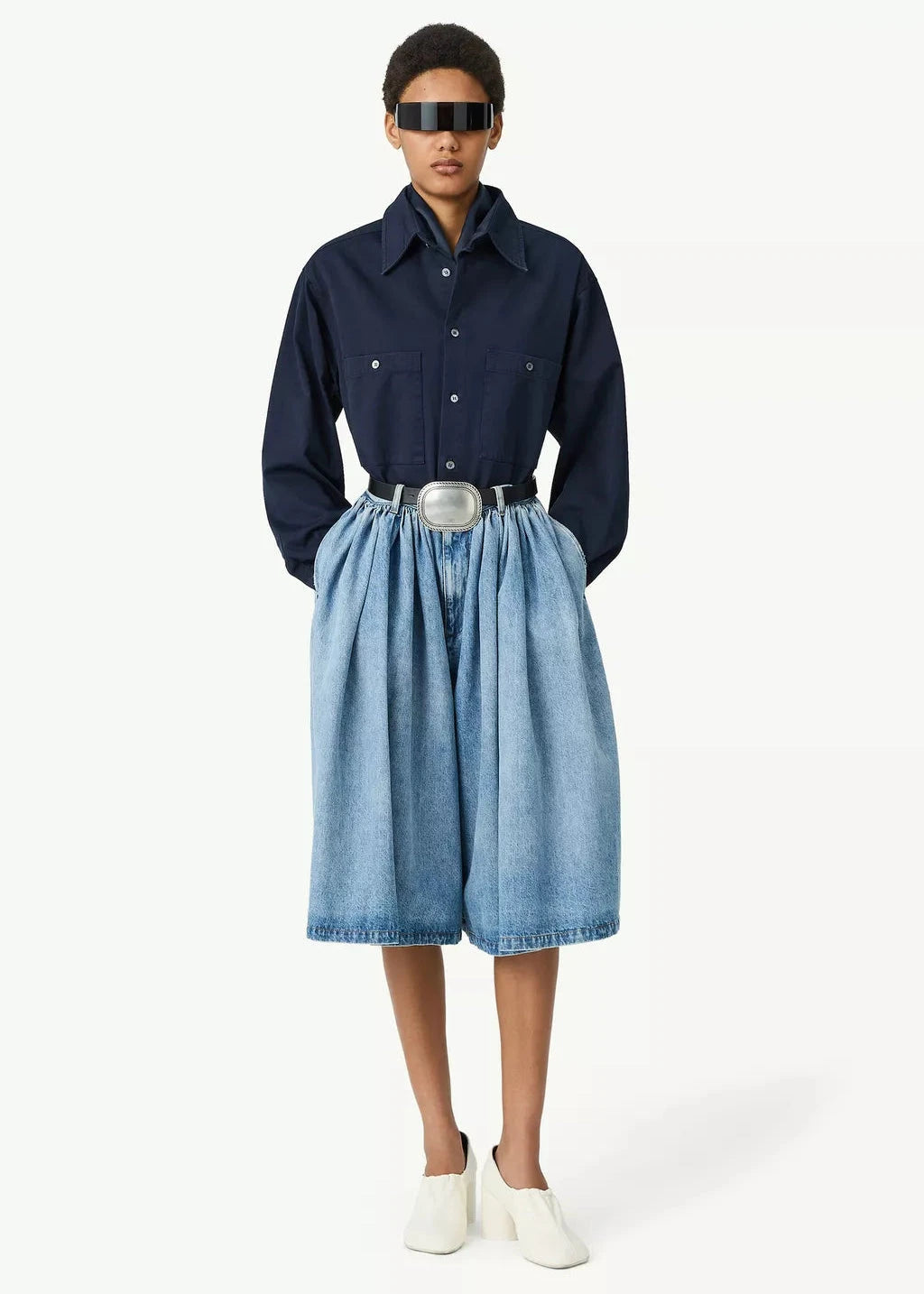 MM6 Maison Margiela // Pleated Denim Shorts / Blue Womens MM6 Maison Margiela 