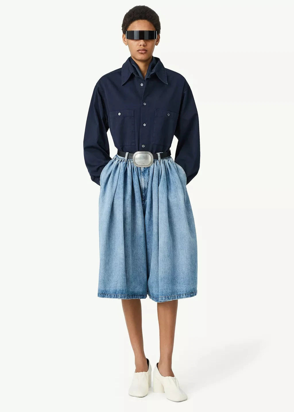 MM6 Maison Margiela // Pleated Denim Shorts / Blue Womens MM6 Maison Margiela 