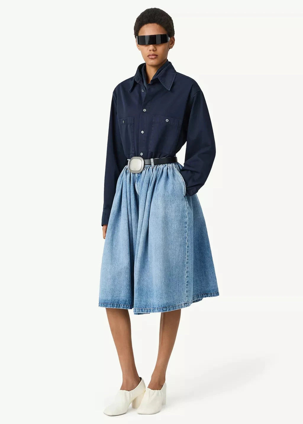 MM6 Maison Margiela // Pleated Denim Shorts / Blue Womens MM6 Maison Margiela 