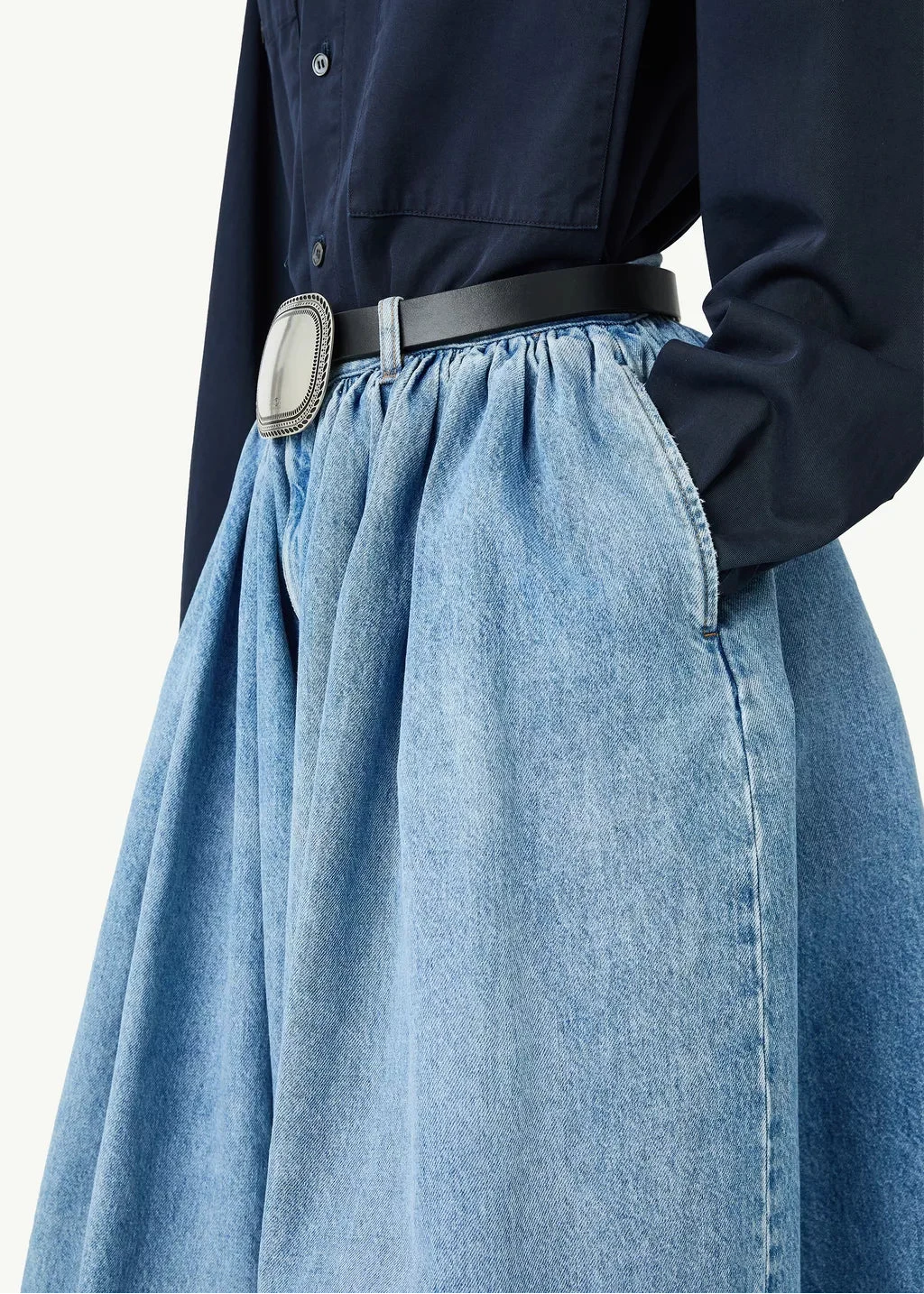 MM6 Maison Margiela // Pleated Denim Shorts / Blue Womens MM6 Maison Margiela 