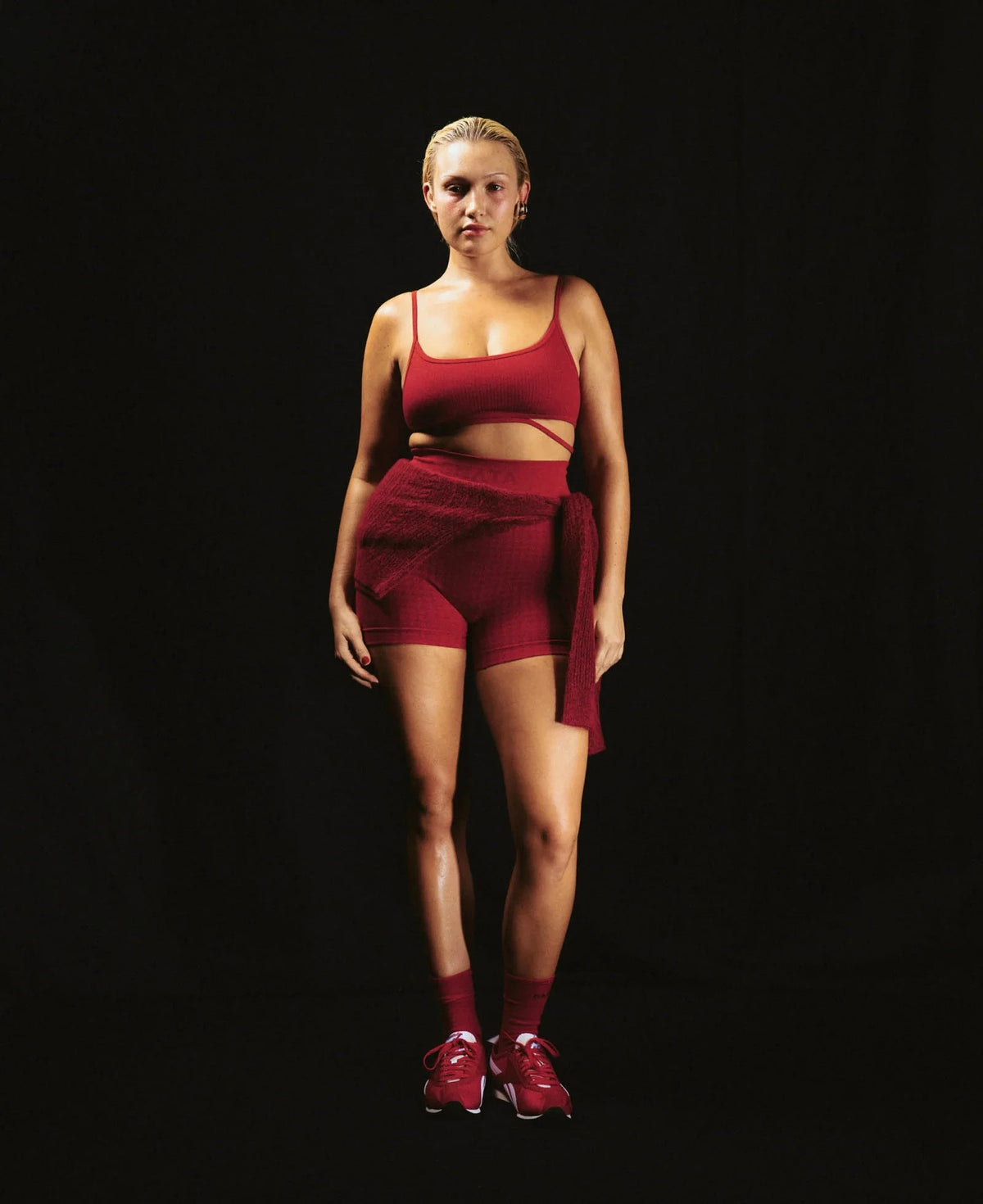 Nagnata // Houndstooth Wool Mini Short / Crimson Womens Nagnata 