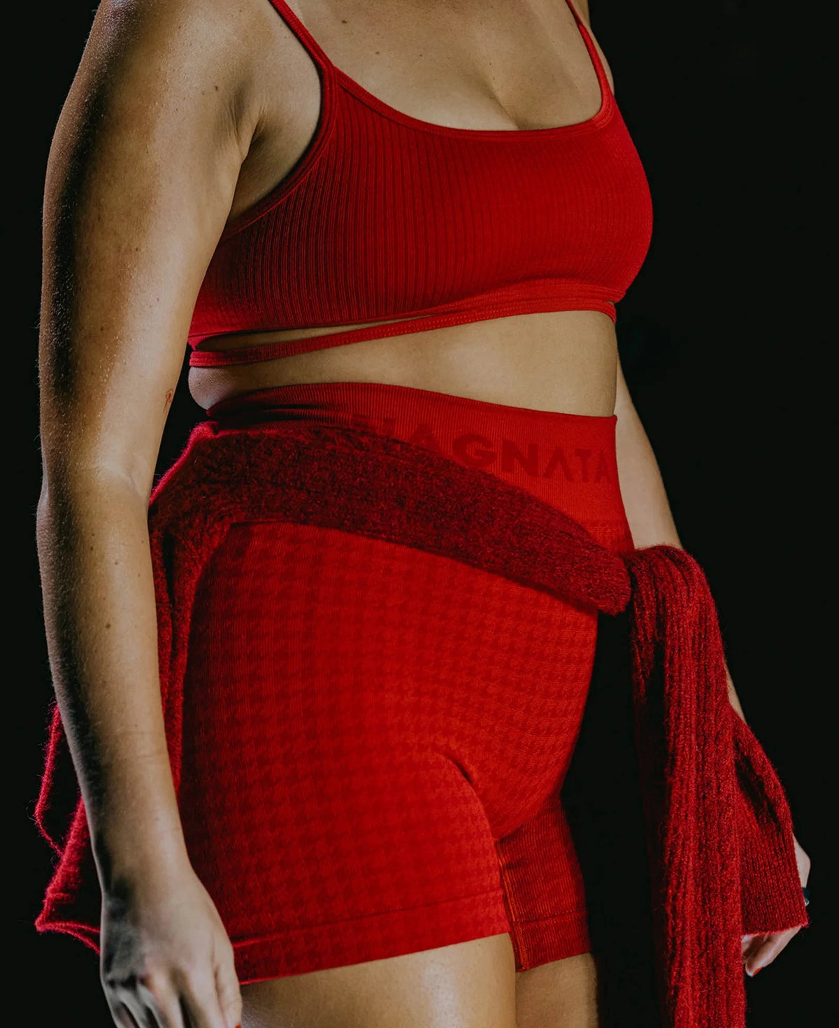 Nagnata // Houndstooth Wool Mini Short / Crimson Womens Nagnata 