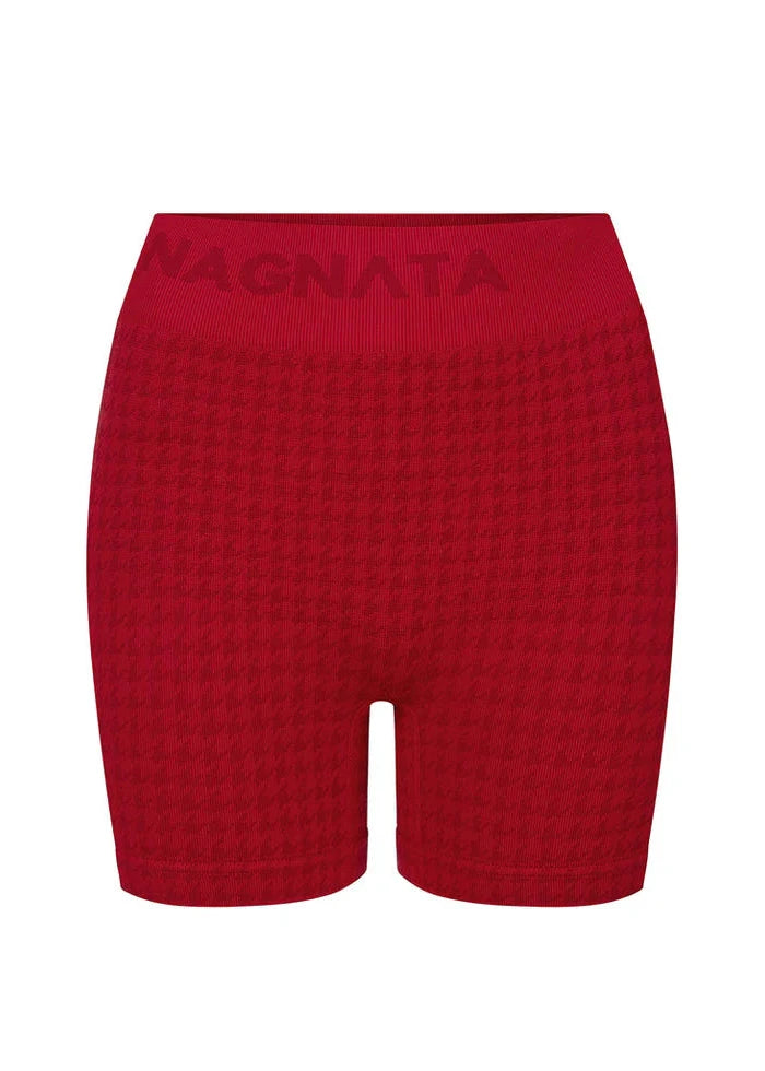 Nagnata // Houndstooth Wool Mini Short / Crimson Womens Nagnata 