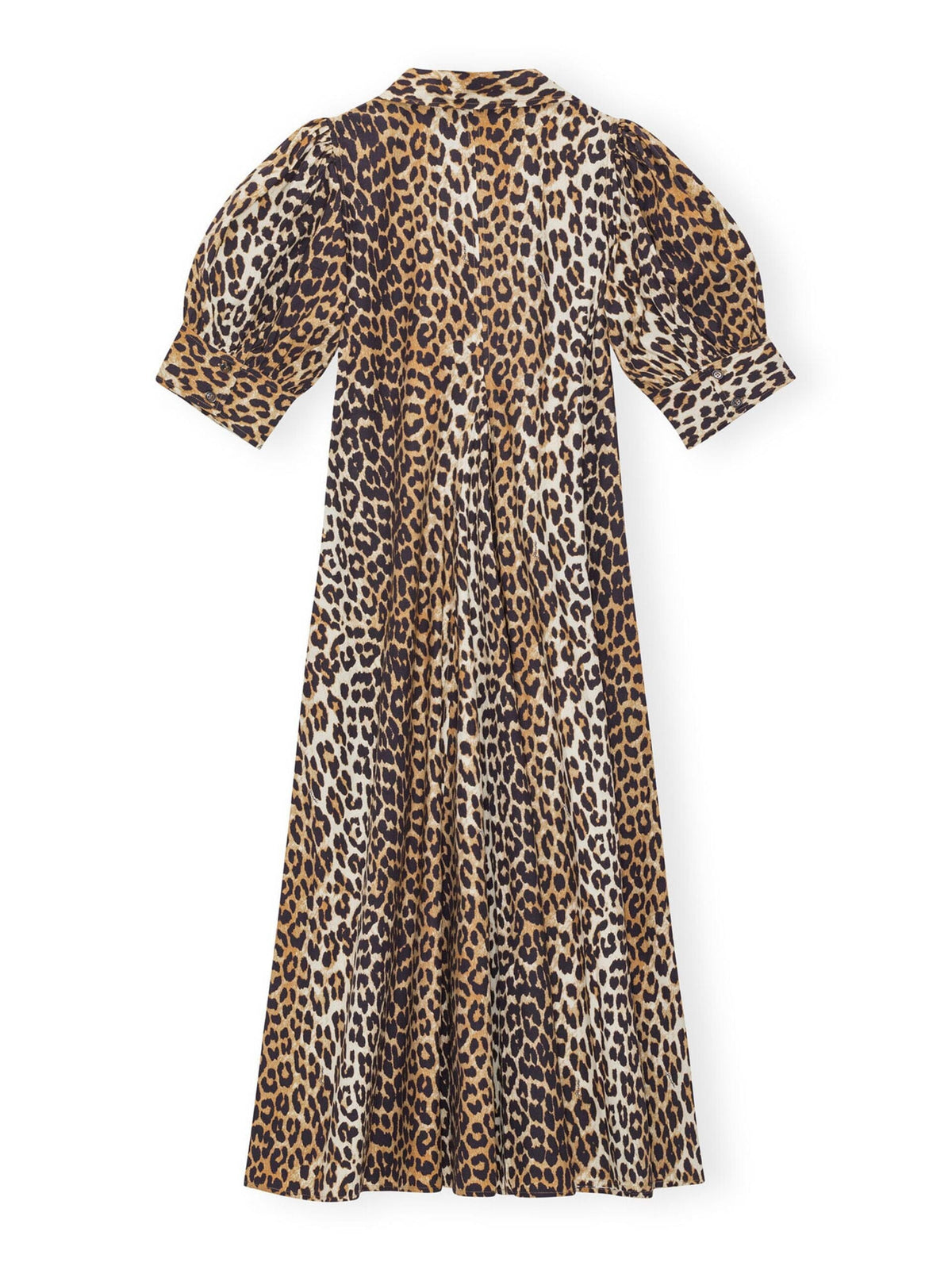 Printed Cotton Poplin V-neck Long Dress / Leopard Womens GANNI 