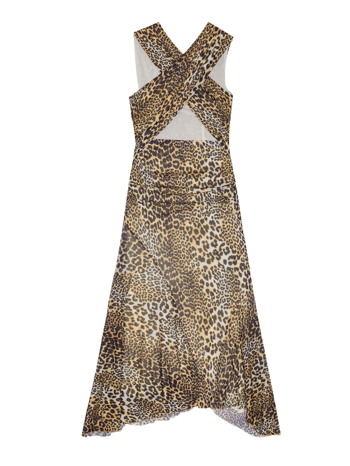 Printed Marl Mesh Long Ruched Crossover Dress / Leopard Womens GANNI 