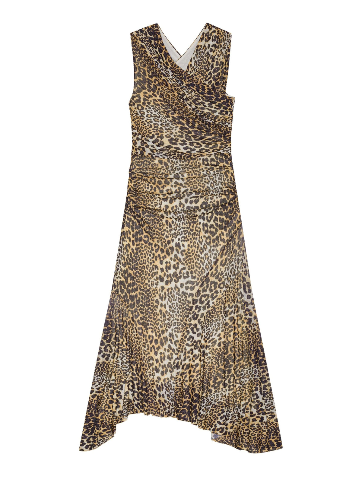 Printed Marl Mesh Long Ruched Crossover Dress / Leopard Womens GANNI 