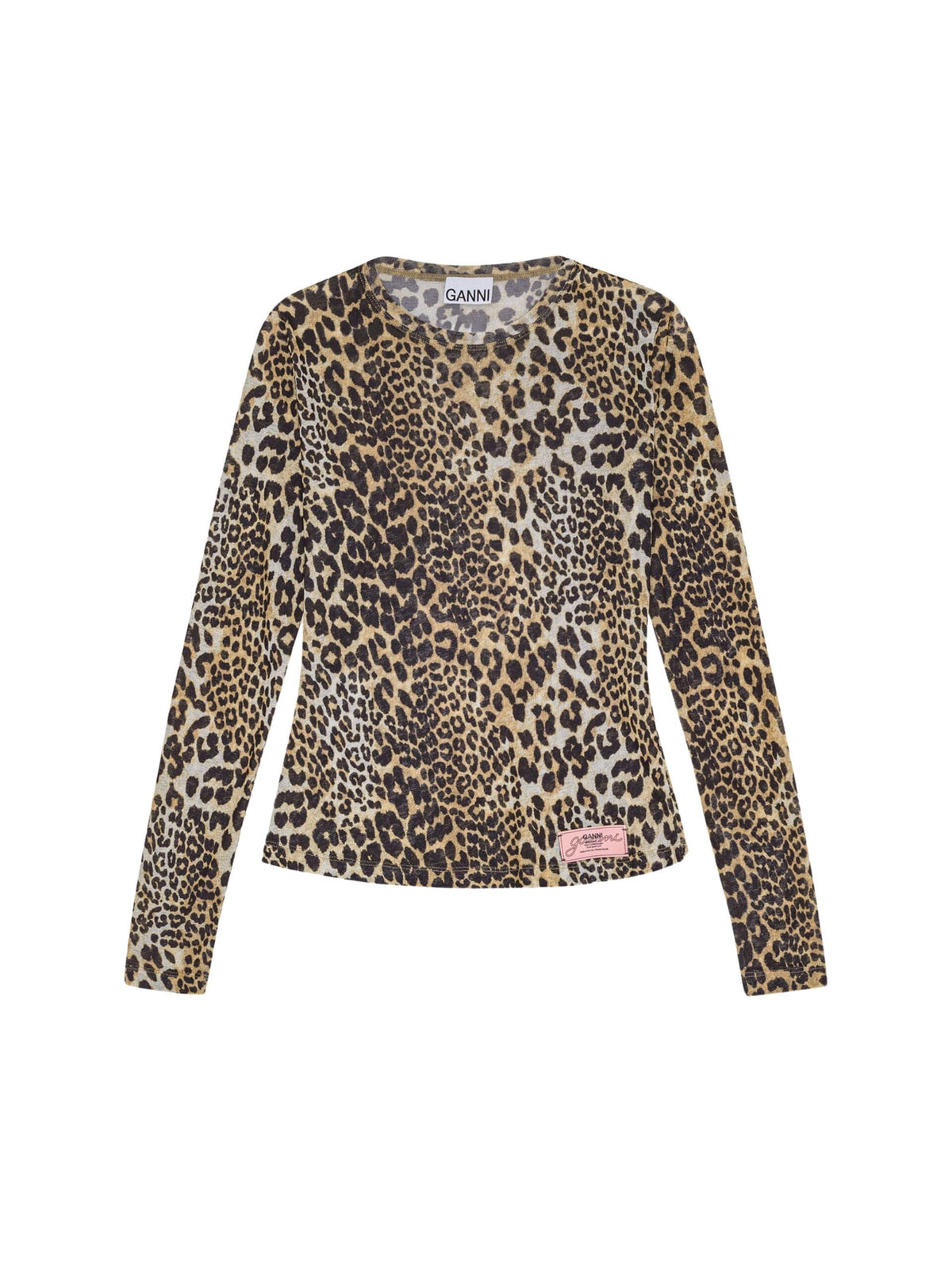 Printed Marl Mesh Long Sleeve Top / Leopard Womens GANNI 