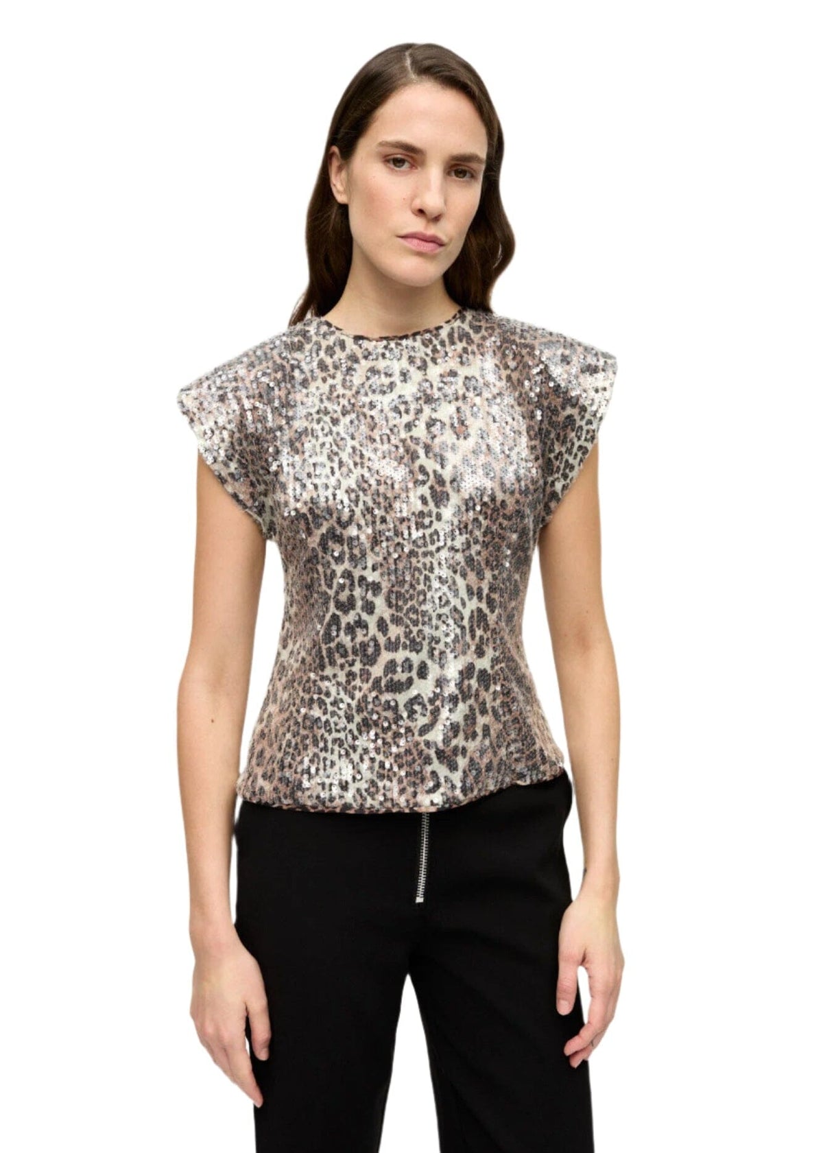 Printed Stretch Sequins Blouse / Leopard Womens GANNI 