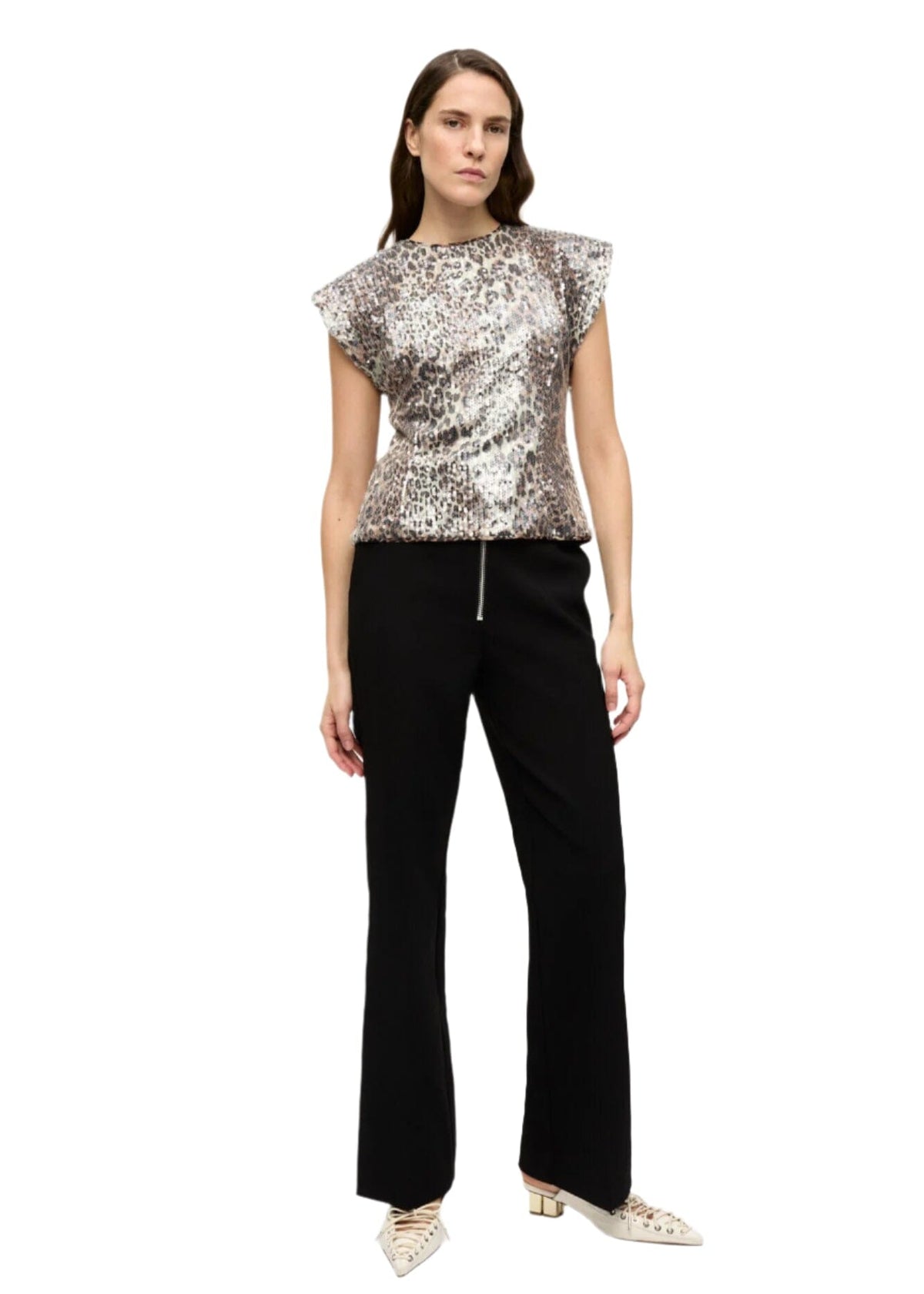 Printed Stretch Sequins Blouse / Leopard Womens GANNI 