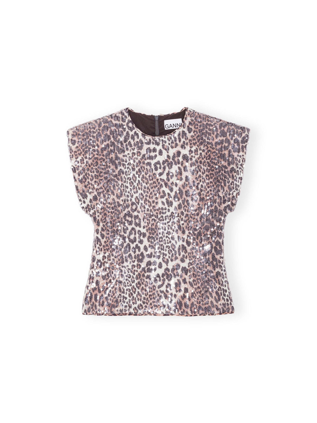 Printed Stretch Sequins Blouse / Leopard Womens GANNI 