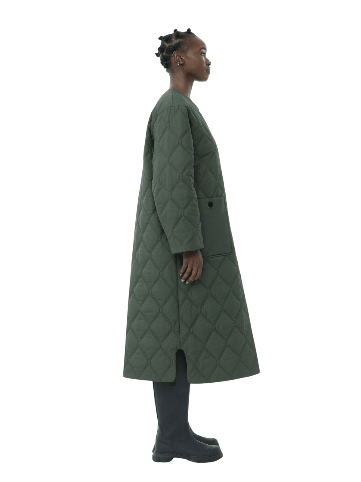 Quilt Long Coat / Kombu Green Womens GANNI 