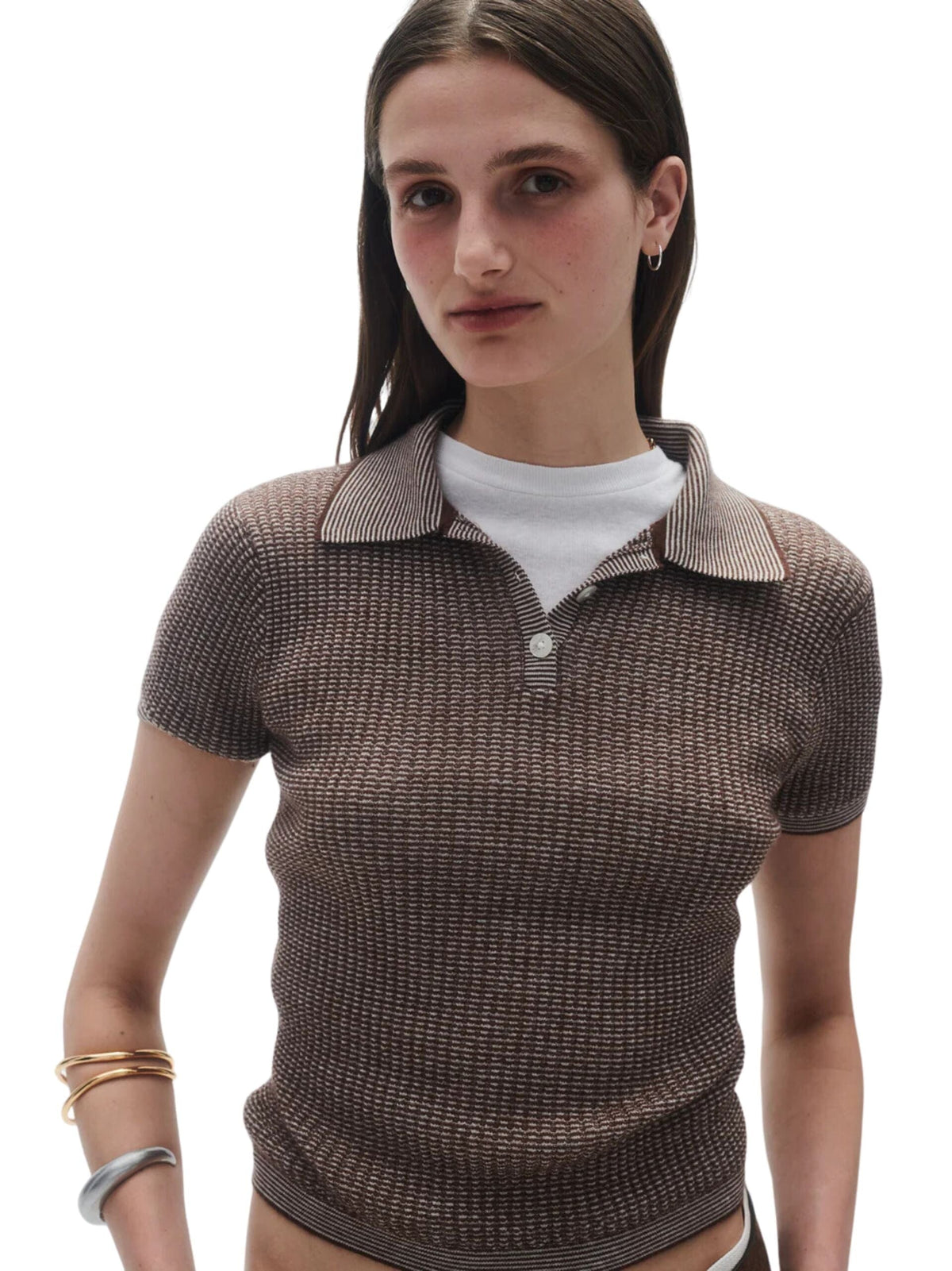 Shrunken Polo In Cashmere / Chestnut &amp; Cream Womens Guest In Residence 