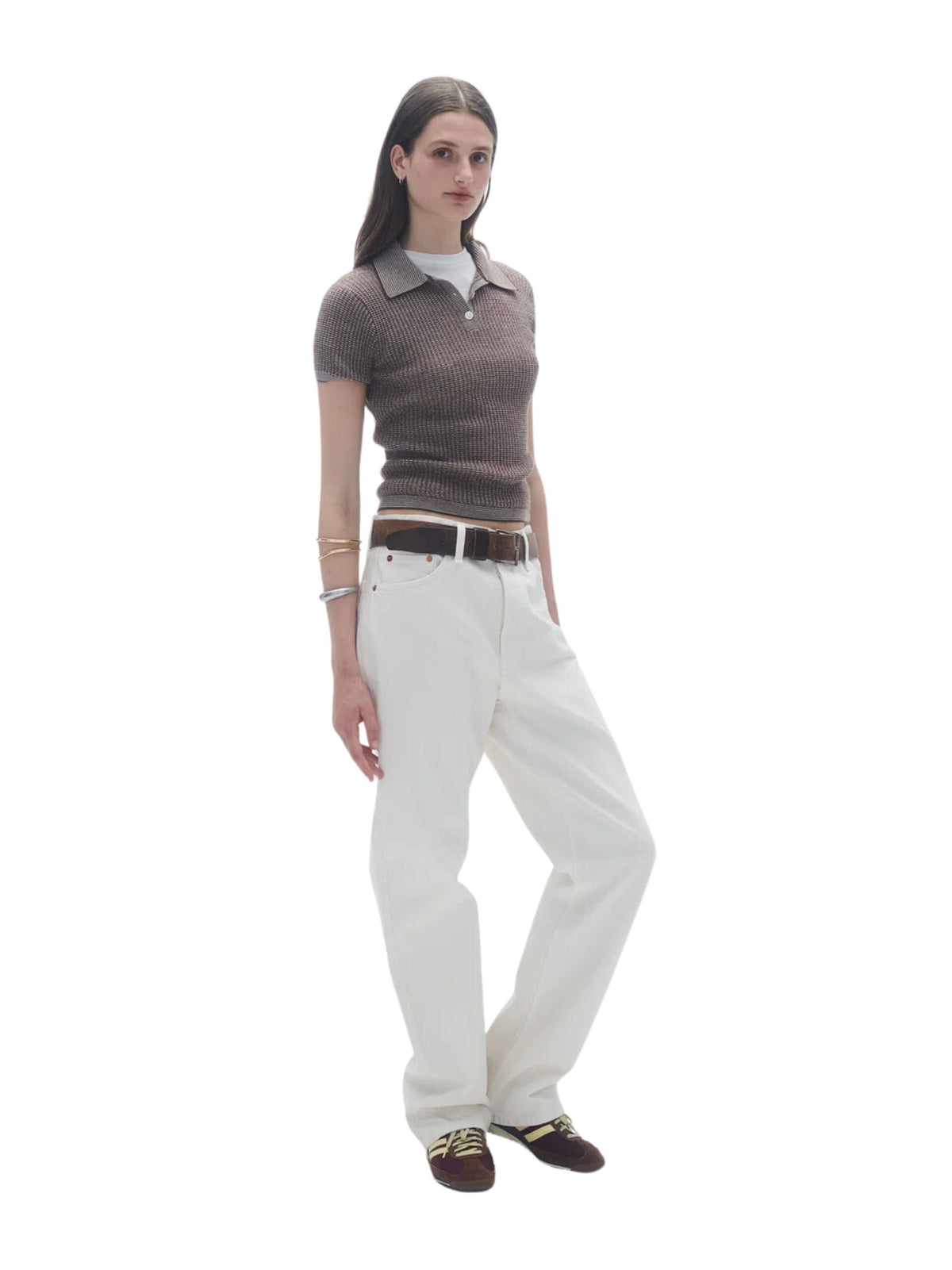 Shrunken Polo In Cashmere / Chestnut &amp; Cream Womens Guest In Residence 