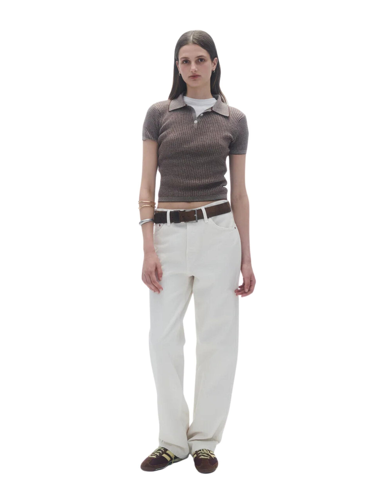 Shrunken Polo In Cashmere / Chestnut &amp; Cream Womens Guest In Residence 