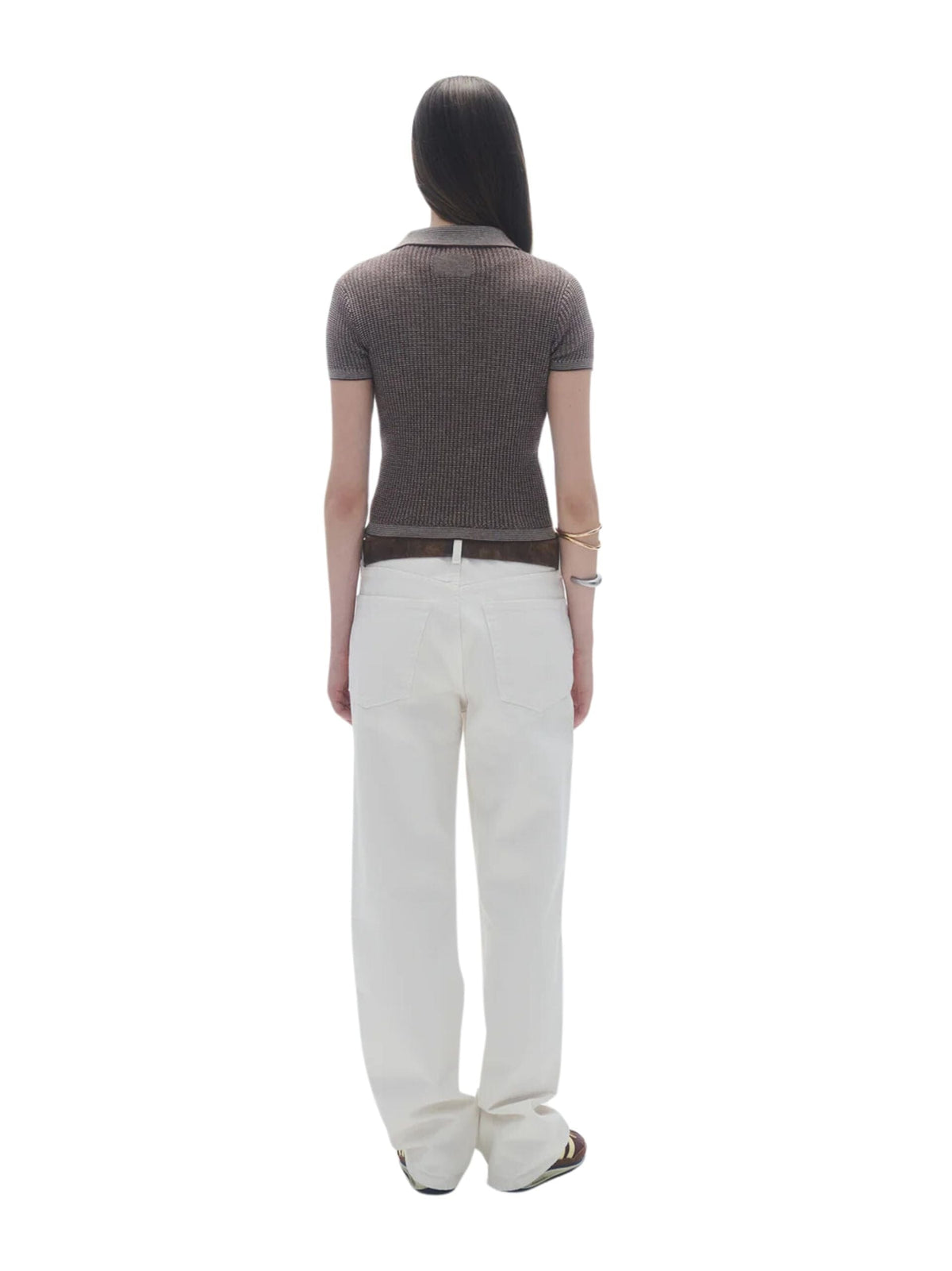 Shrunken Polo In Cashmere / Chestnut &amp; Cream Womens Guest In Residence 