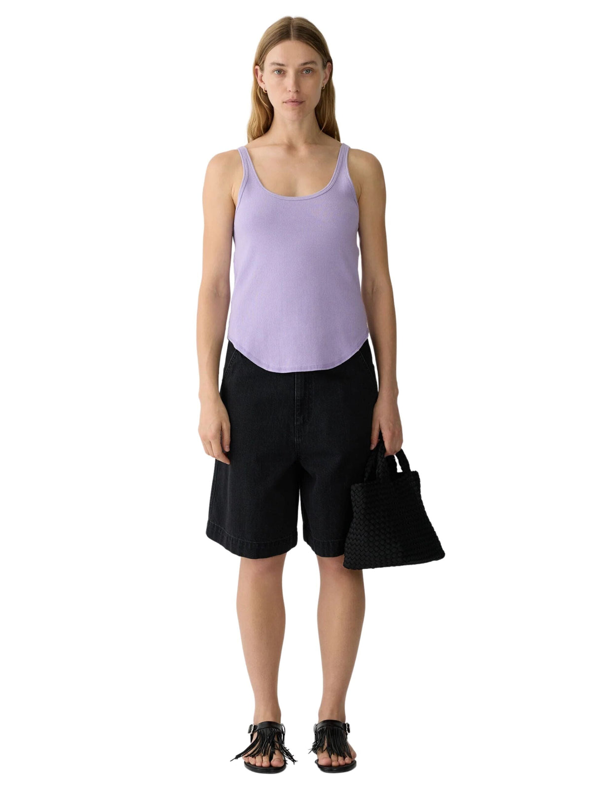 Slim Scoop Rib Tank / Faded Lavender Womens Bassike 