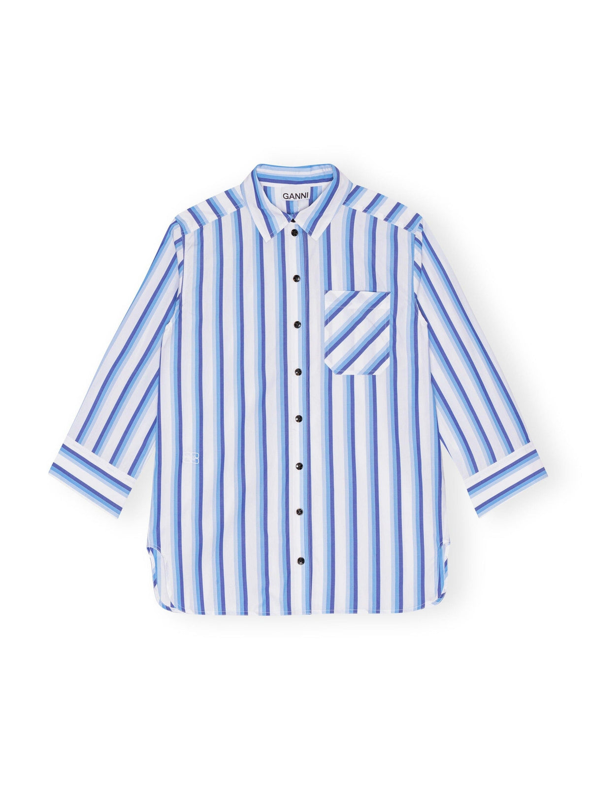 Stripe Cotton Shirt / Silver Lake Blue Womens GANNI 