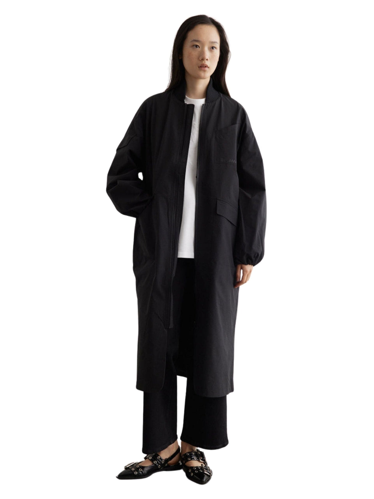 Tech Seersucker Oversized Shell Coat / Black Womens GANNI 