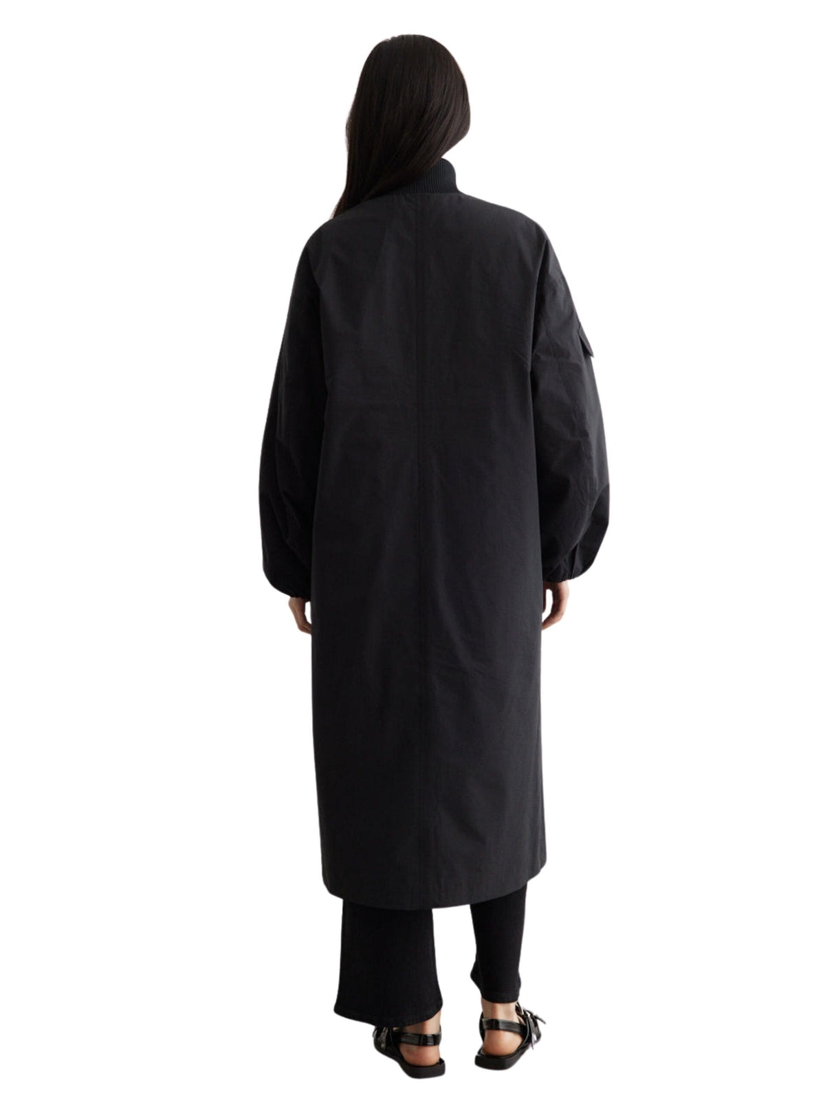 Tech Seersucker Oversized Shell Coat / Black Womens GANNI 