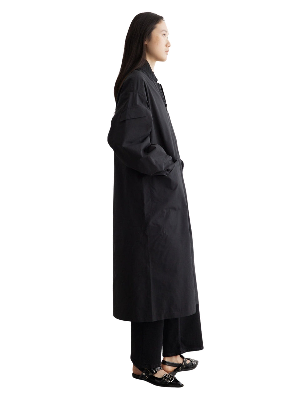 Tech Seersucker Oversized Shell Coat / Black Womens GANNI 