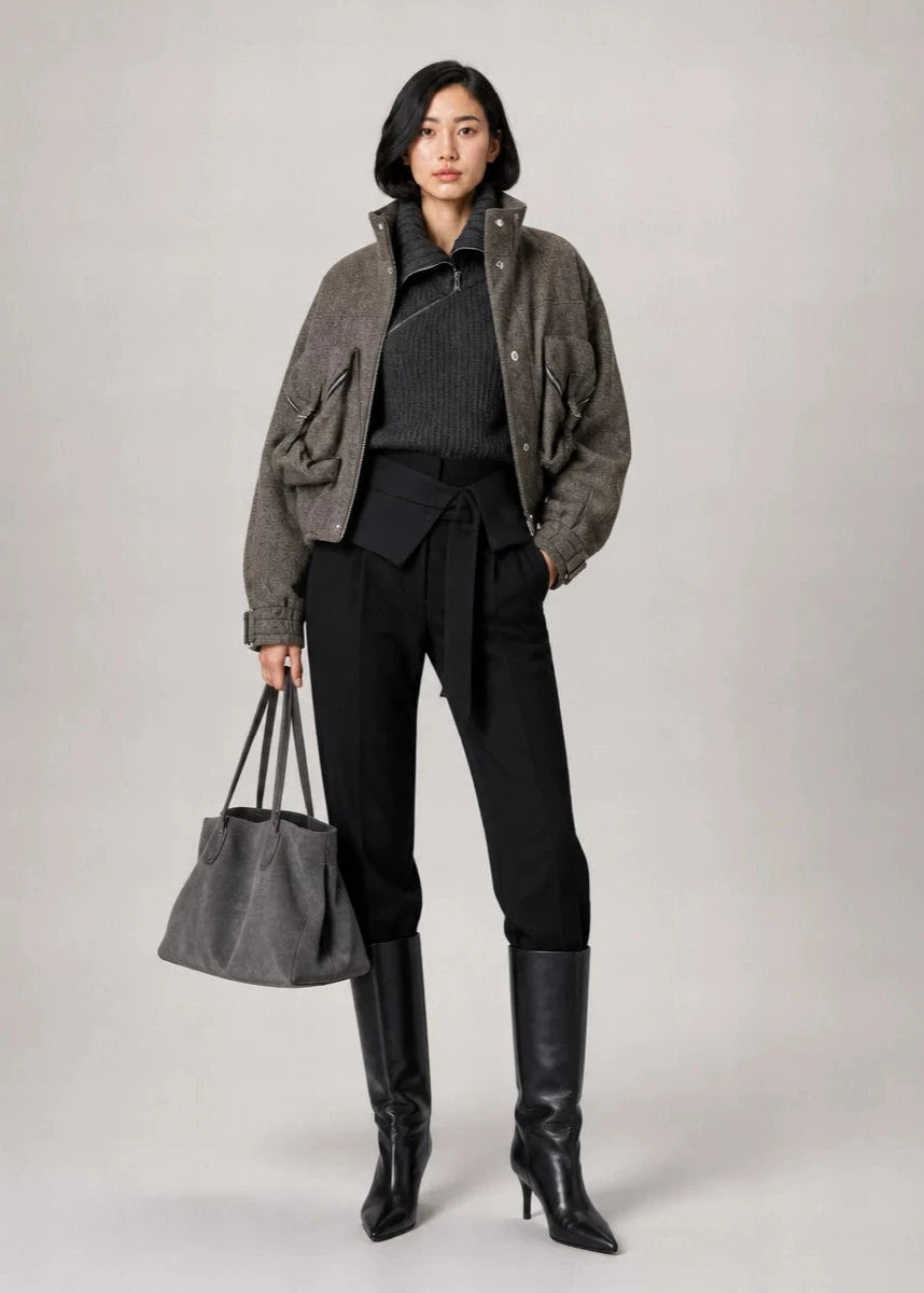 The Attico // Bomber Mix Wool Drill / Beige & Black Womens The Attico 