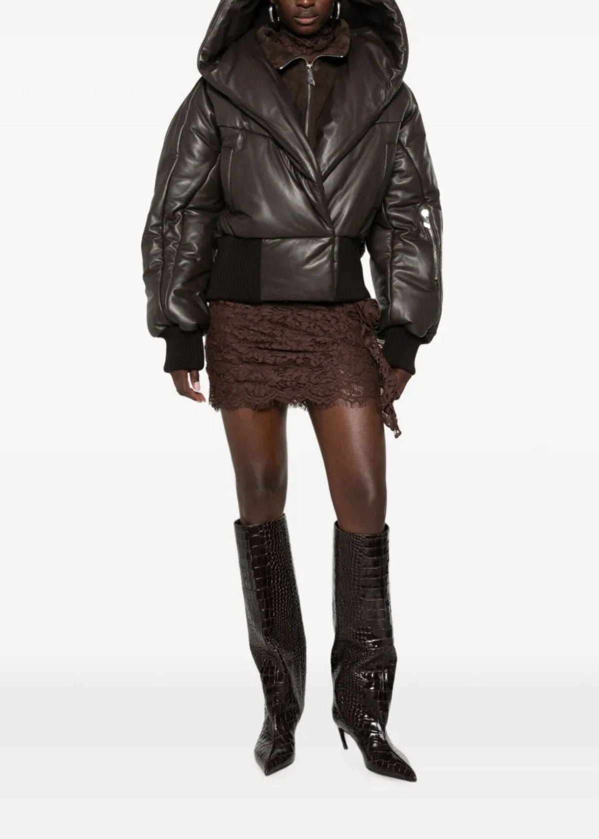 The Attico // Bomber Soft Nappa / Dark Brown Womens The Attico 