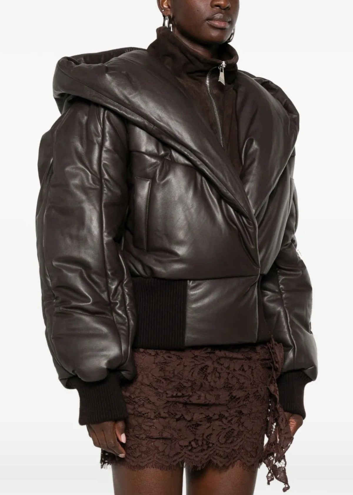 The Attico // Bomber Soft Nappa / Dark Brown Womens The Attico 