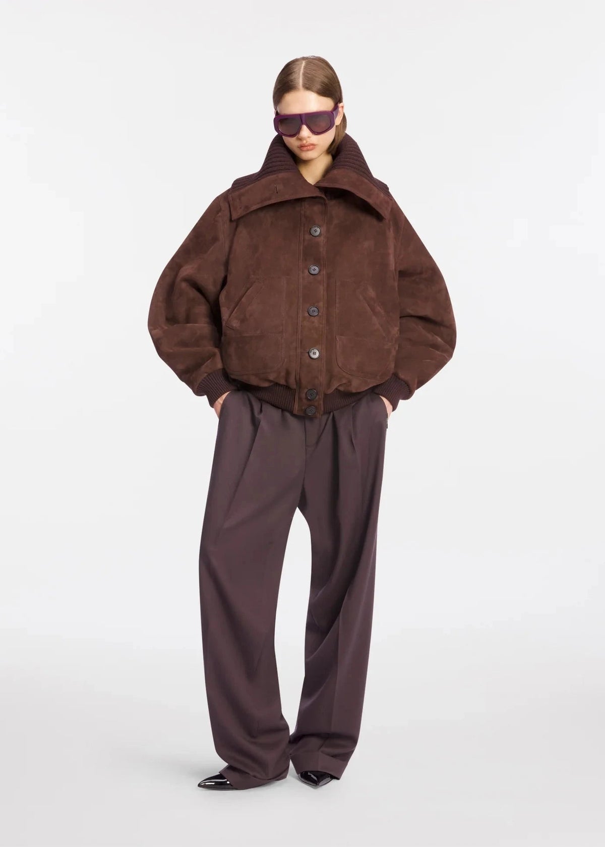 The Attico // Bomber Suede / Dark Brown Womens The Attico 