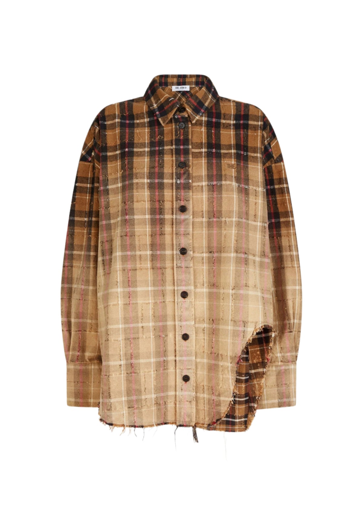 The Attico // Brushed Check Flannel Shirt / Beige &amp; Black Womens The Attico 