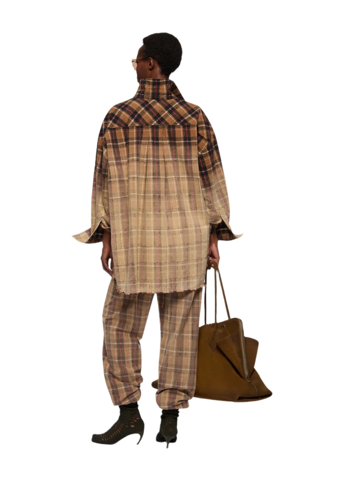 The Attico // Brushed Check Flannel Shirt / Beige &amp; Black Womens The Attico 