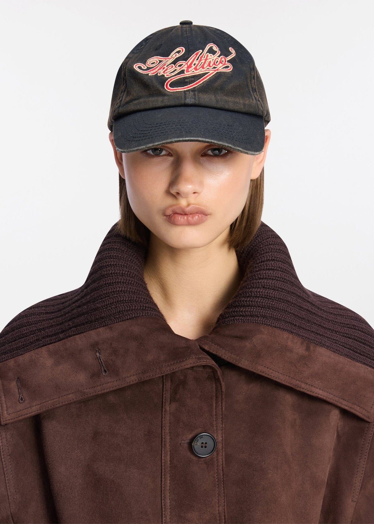 The Attico // Cap Canvas Embroidered Logo / Black & Red Womens The Attico 